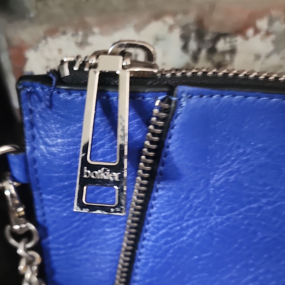 Botkier Blue Leather Crossbody Bag Chain Strap Wristlet Clutch - Picture 4 of 14